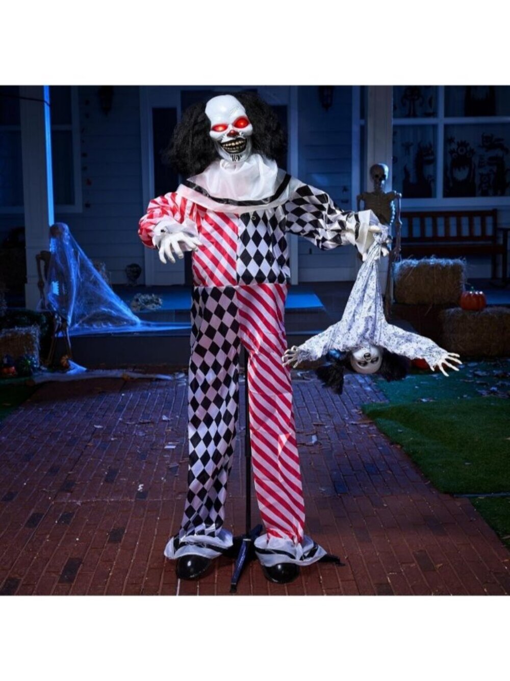 64" Halloween Animatronics Standing Clown Holding Doll w/ Motion & Sound & Light